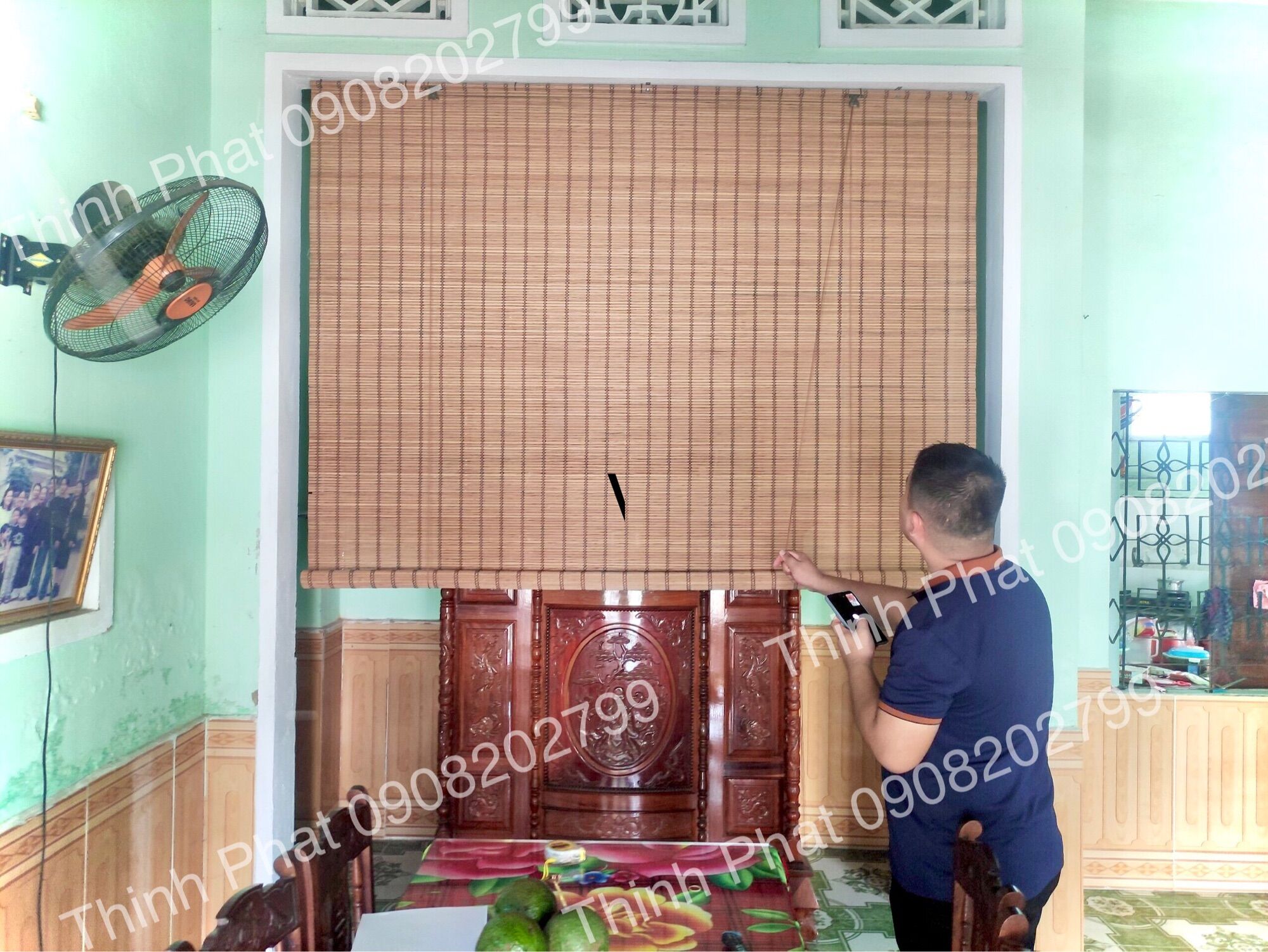 Mành Rèm tre trúc xen tăm hấp CACBON Nâu. Mành tre che nắng cửa sổ có dây kéo