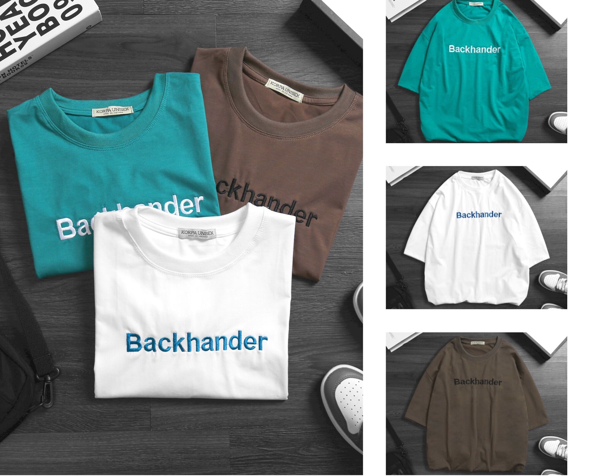 Áo thun nam nữ tay lỡ Unisex form rộng thêu chữ BACKHANDER- Áo phông Unisex nam nữ đều mặc được