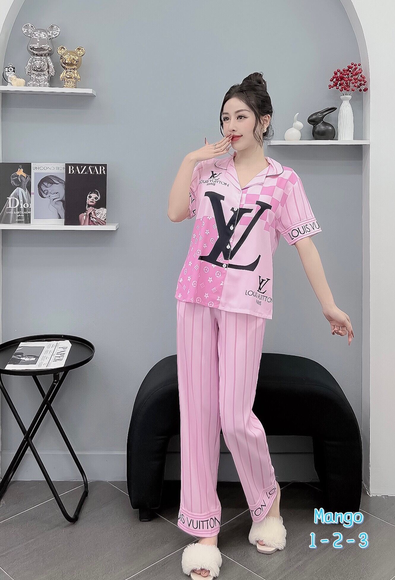 Đồ bộ nữ pyjama lụa mango thiết kế 3d quần dài tay ngắn hàng có bigsize