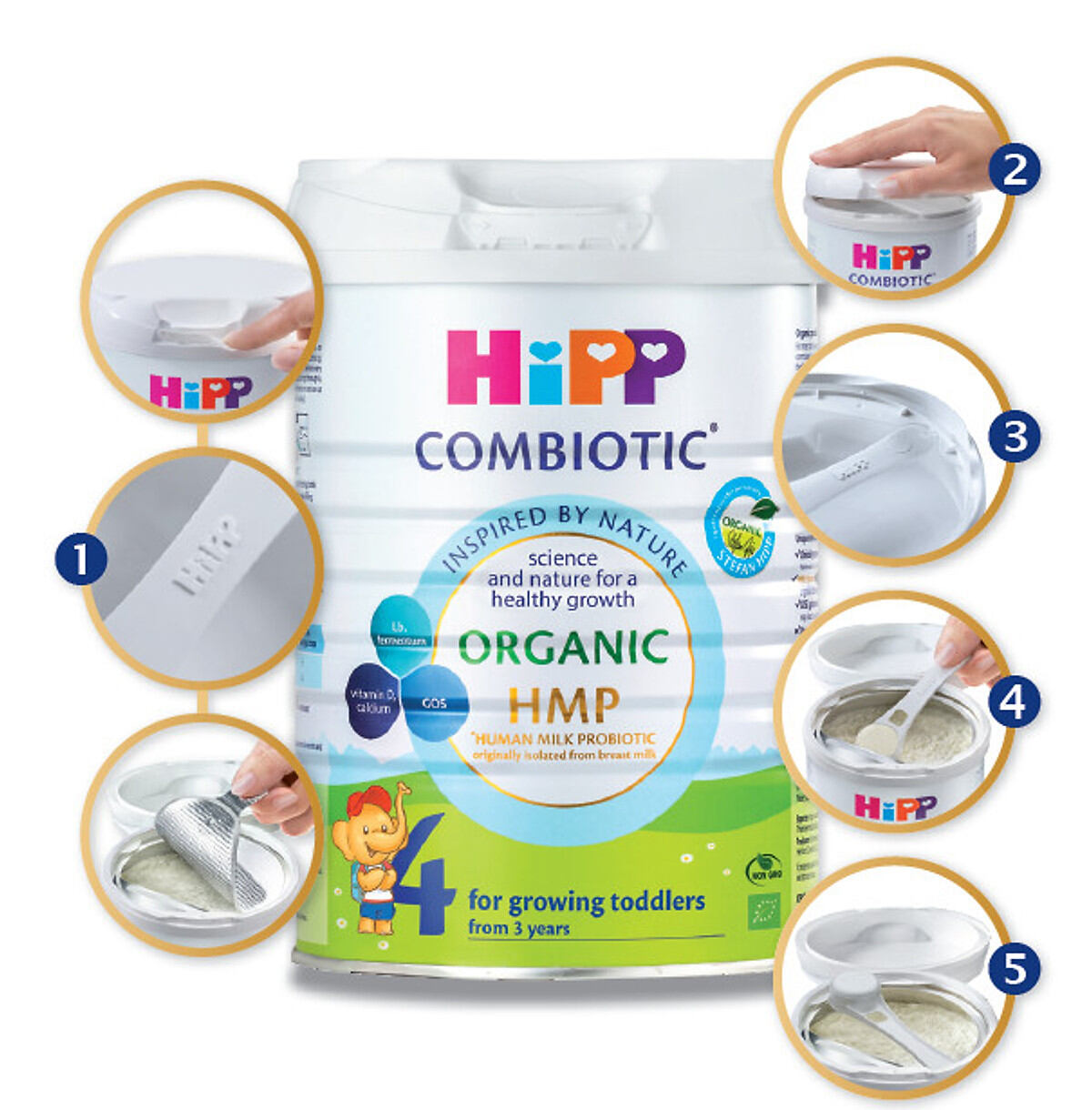 Sữa bột HiPP Organic Combiotic vị nhạt thanh số 1,2,3,4 800g (từ 0-6 tuổi)