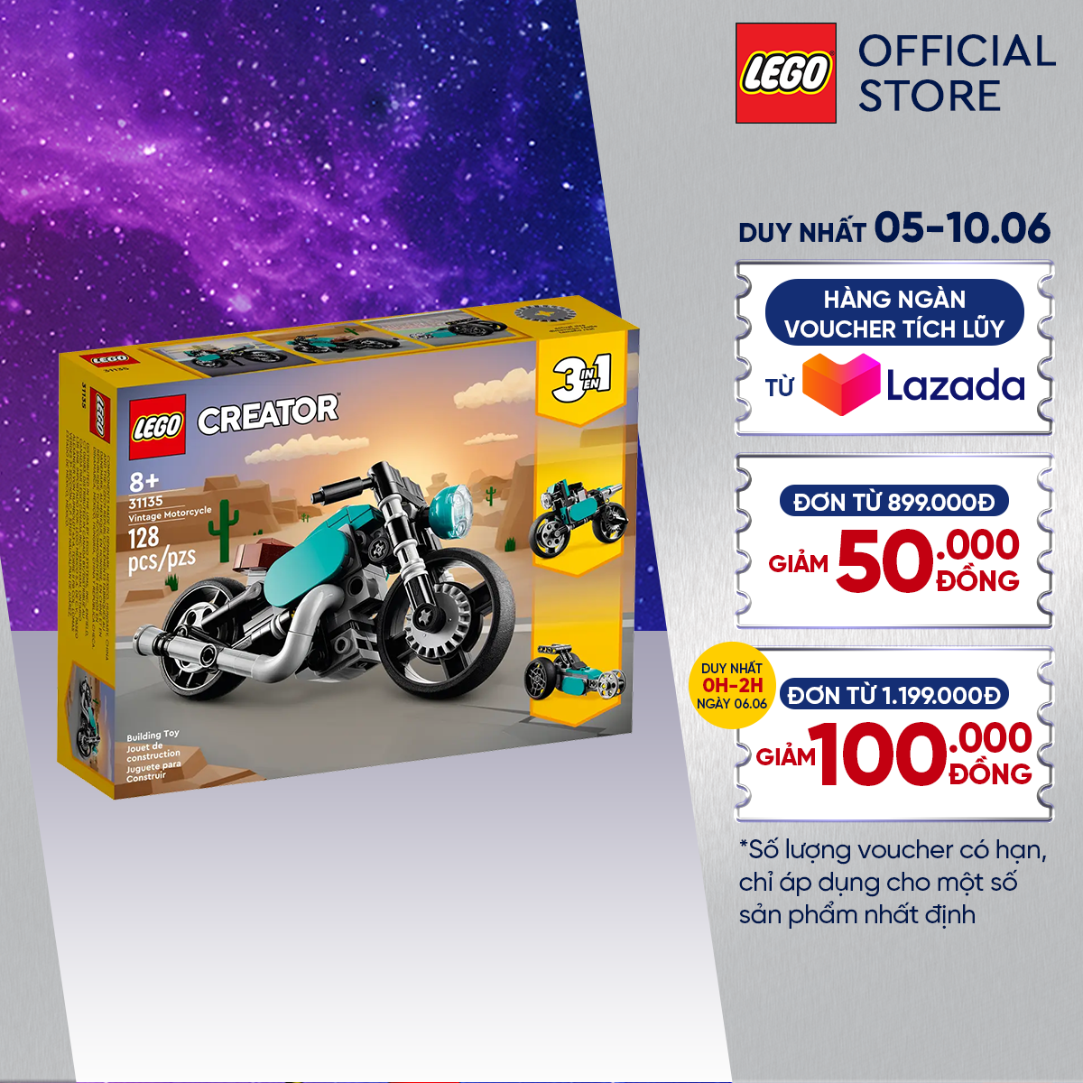 LEGO CREATOR 31135 Xe Mô Tô Cổ Điển (128 chi tiết)