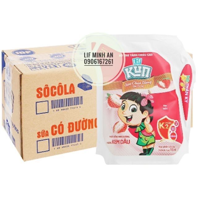 Kun cao lớn vị dâu thùng 24 túi x 110ml