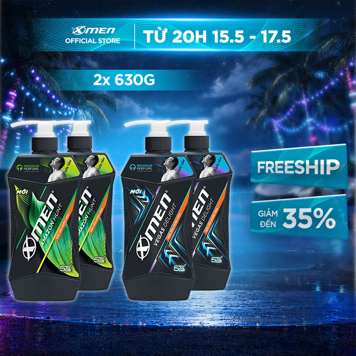 [Mới] Combo 2 Sữa tắm Xmen Amazon Hunt/ Vegas Delight 630g - Công nghệ mùi hương giúp tinh thần phấn chấn
