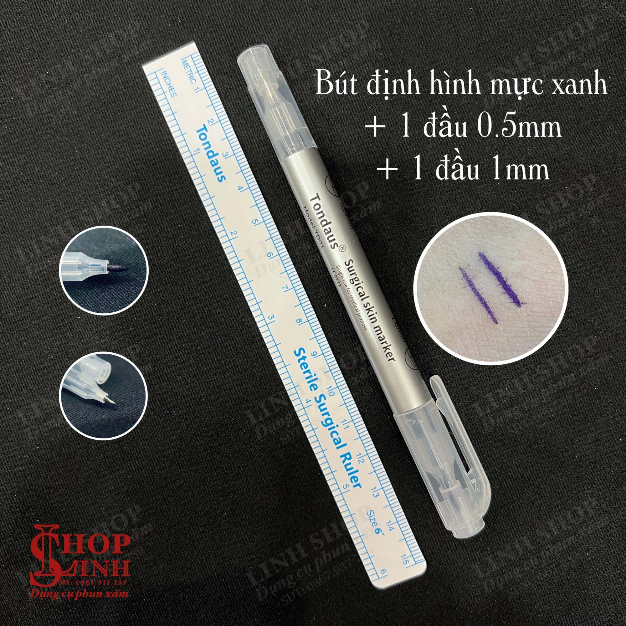 Bút định hình mày môi nét 1mm và nét 0.5mm, bút màu xanh vẽ khuôn trong phun xăm, bút định hình trắng Tondaus