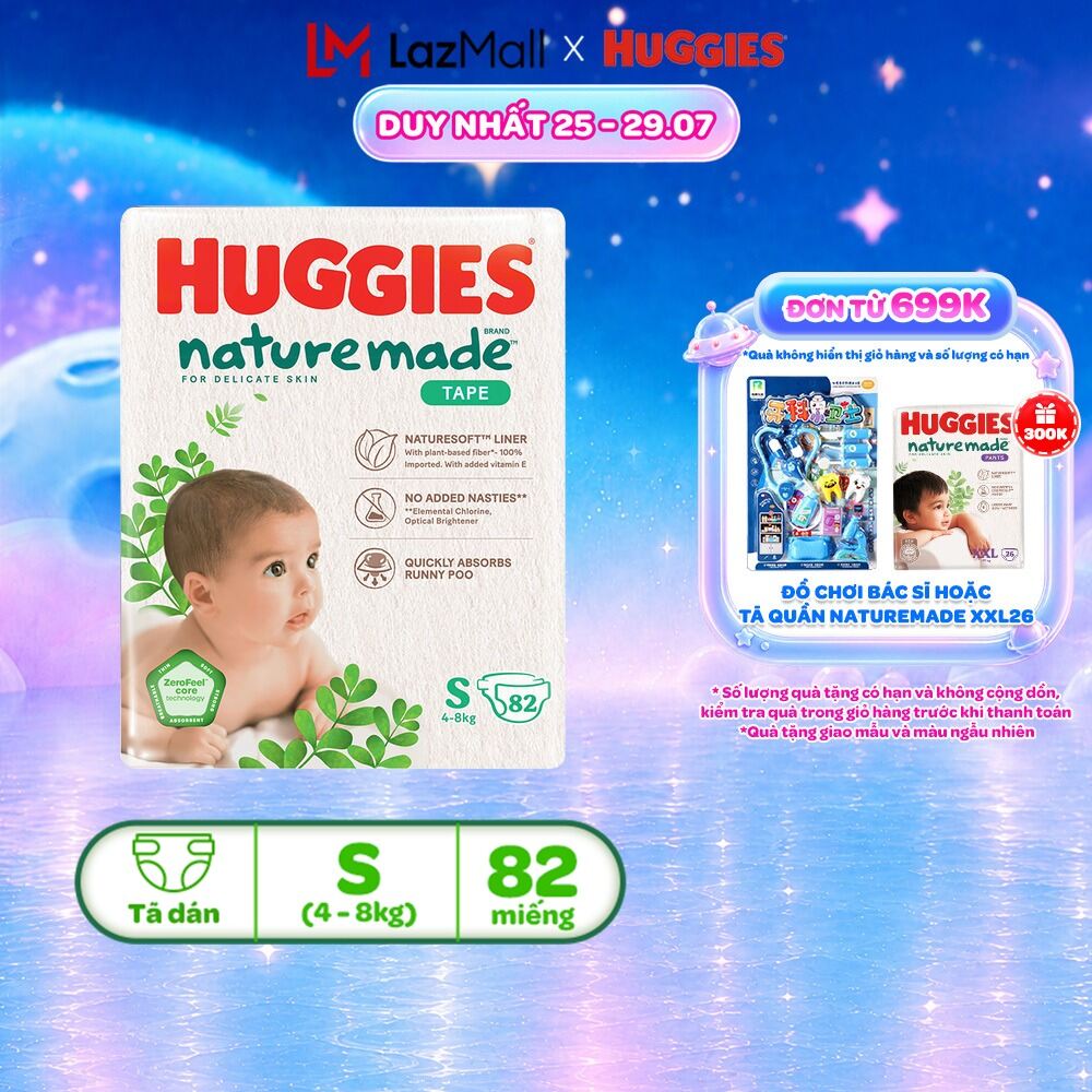Tã/Bỉm dán Huggies NatureMade NB60/S82/M64/L54/XL44