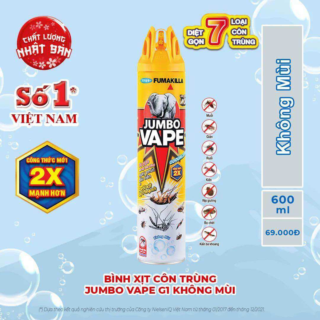 Bình Xịt Côn Trùng JUMBO VAPE 600ml Đủ Mùi