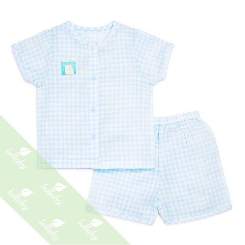 Bộ cộc tay xô màu xanh kẻ Lullaby 18-24m