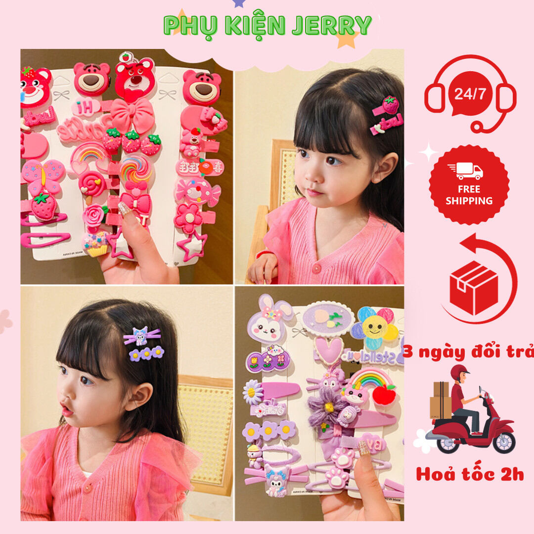 Set kẹp tóc cho bé gái hình gấu dâu dễ thương sét 14 kẹp - Phụ kiện Jerry