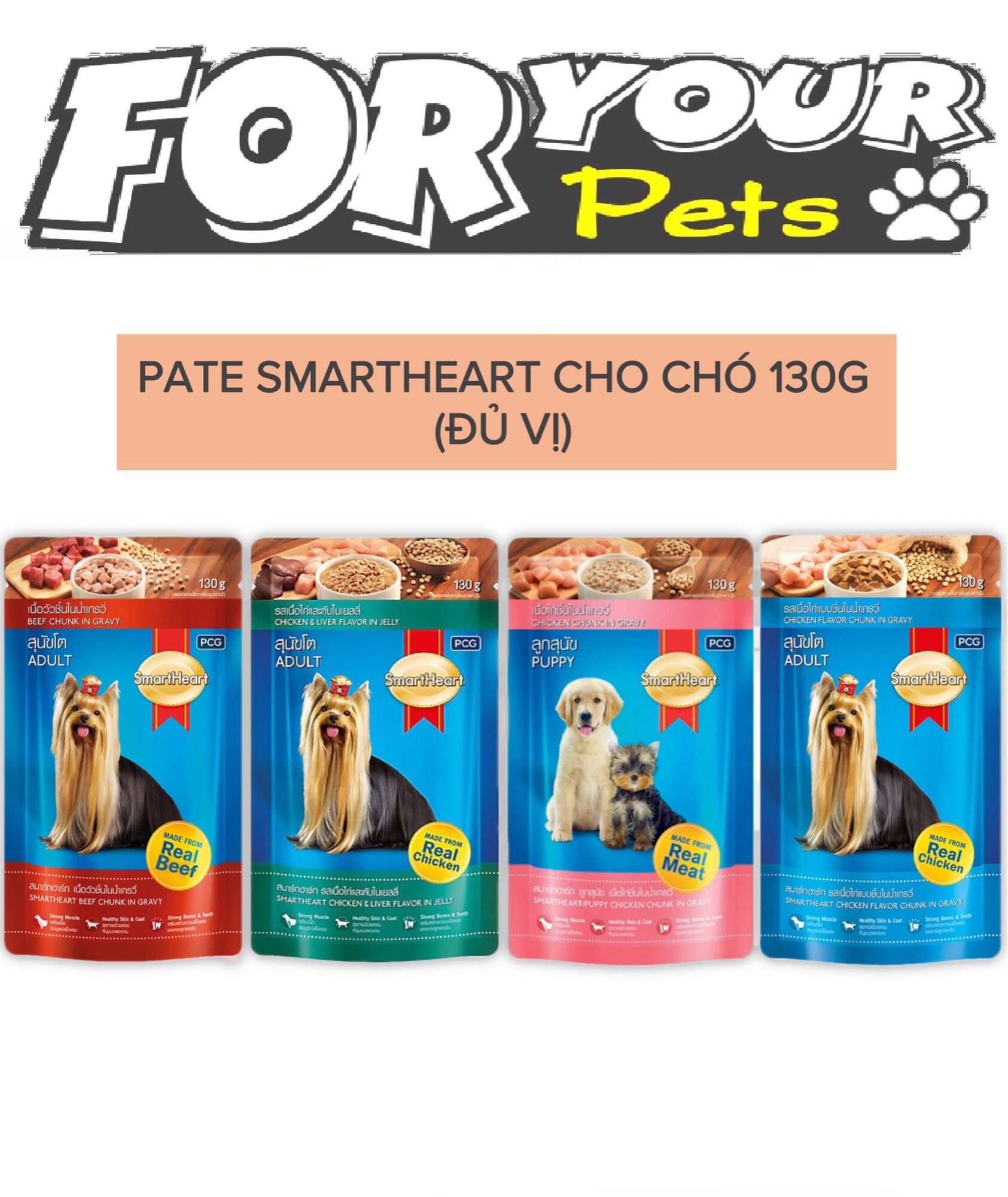 [FULL LINE] PATE CHO CHÓ PATE SMARTHEART 130G (DẠNG GÓI)