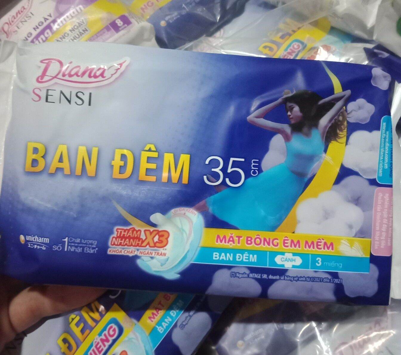 [Hết tặng]combo 3 gói bvs Diana Ban đêm SENSI 35cm