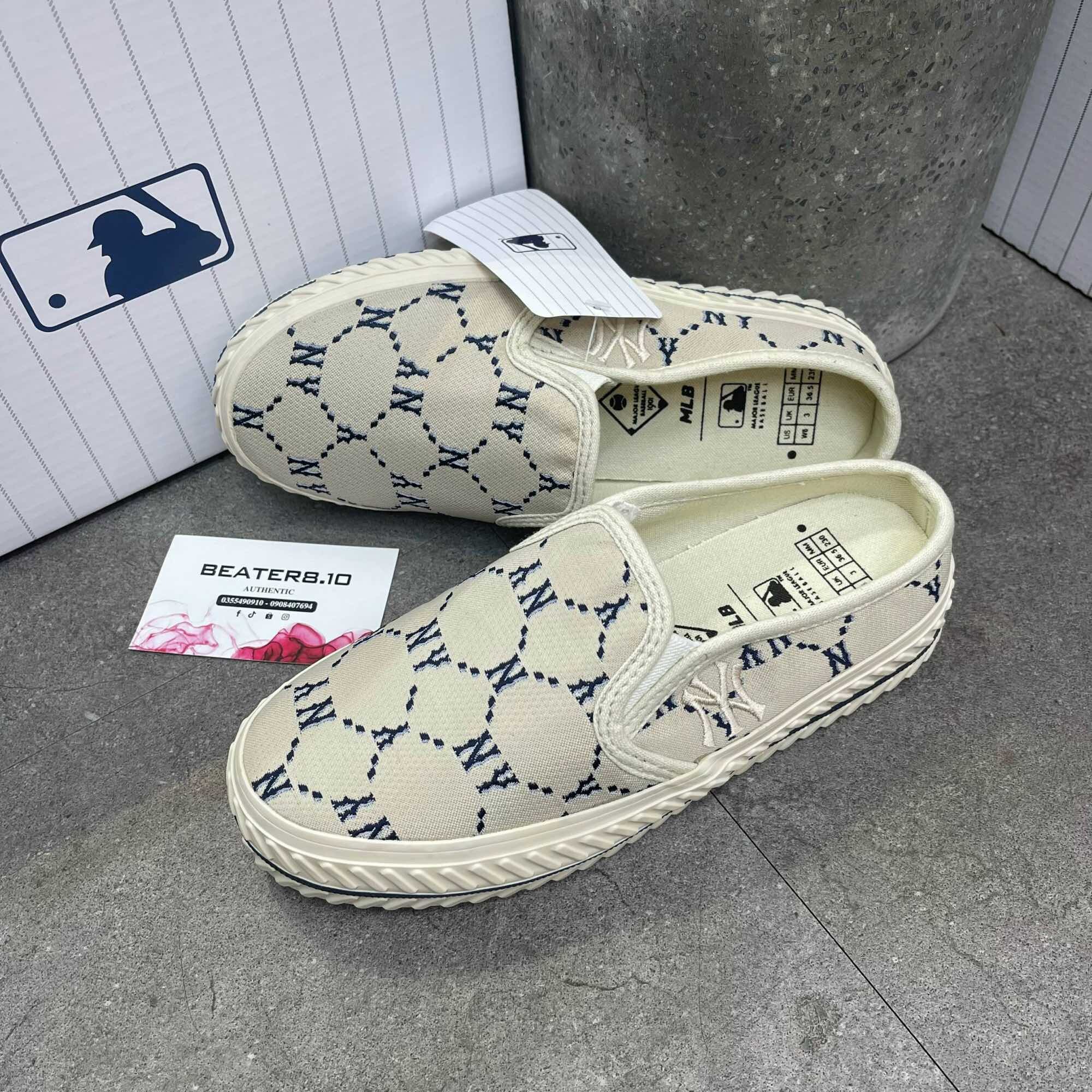 CHÍNH HÃNG - GIÀY MLB MULE DIA MONOGRAM NY BLACK / GREY - 3AMUMDB2N