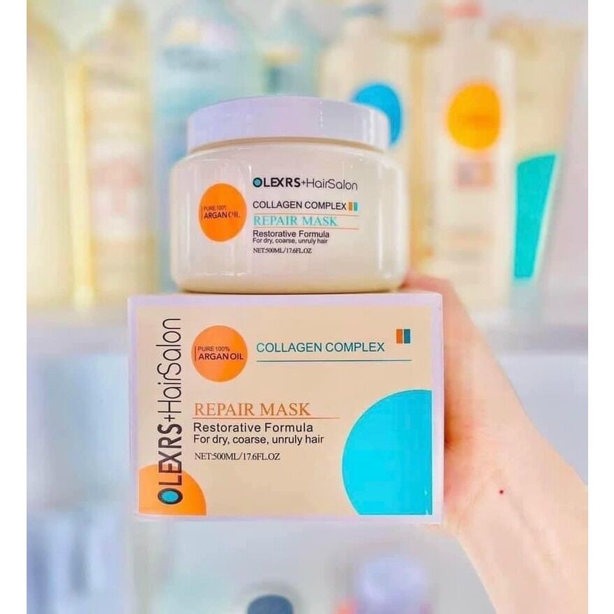 Kem hấp ủ tóc phục hồi hư tổn chống gãy rụng olexrs collagen complex repair mask 500ml