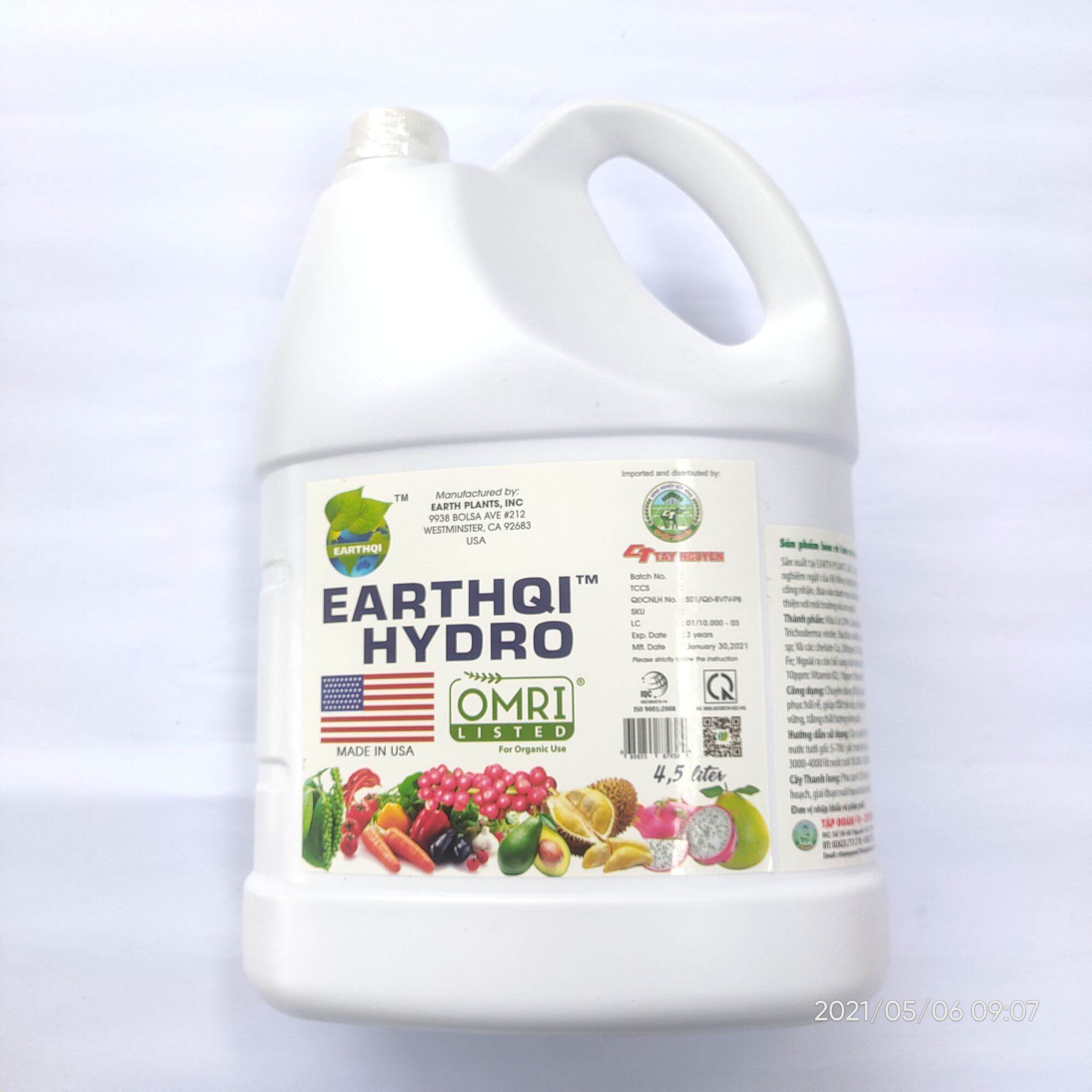 Hữu cơ sinh học nhập khẩu từ mỹ earthqi hydro chẩn quốc tế omri listed