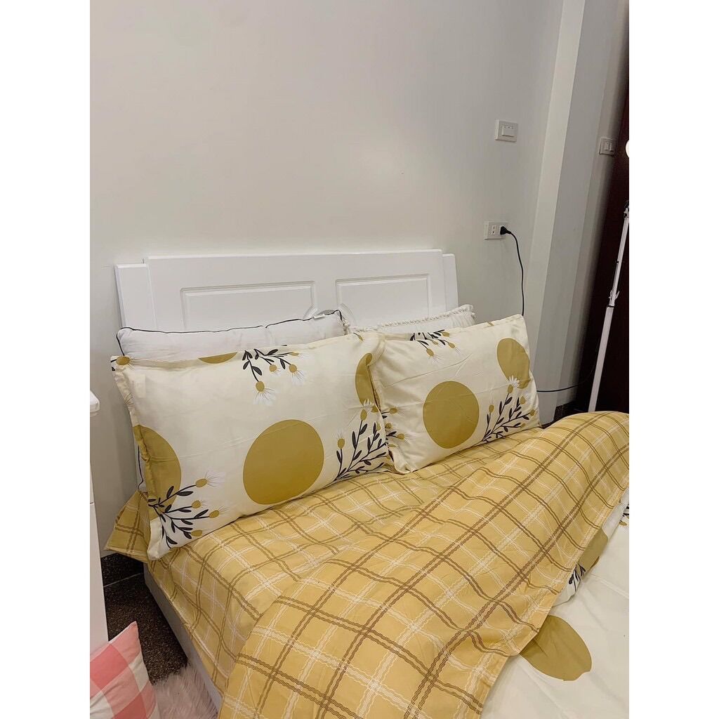 [RẺ VÔ ĐỊCH] Bộ chăn ga gối Cotton poly - Hoa 5 nhánh vàng