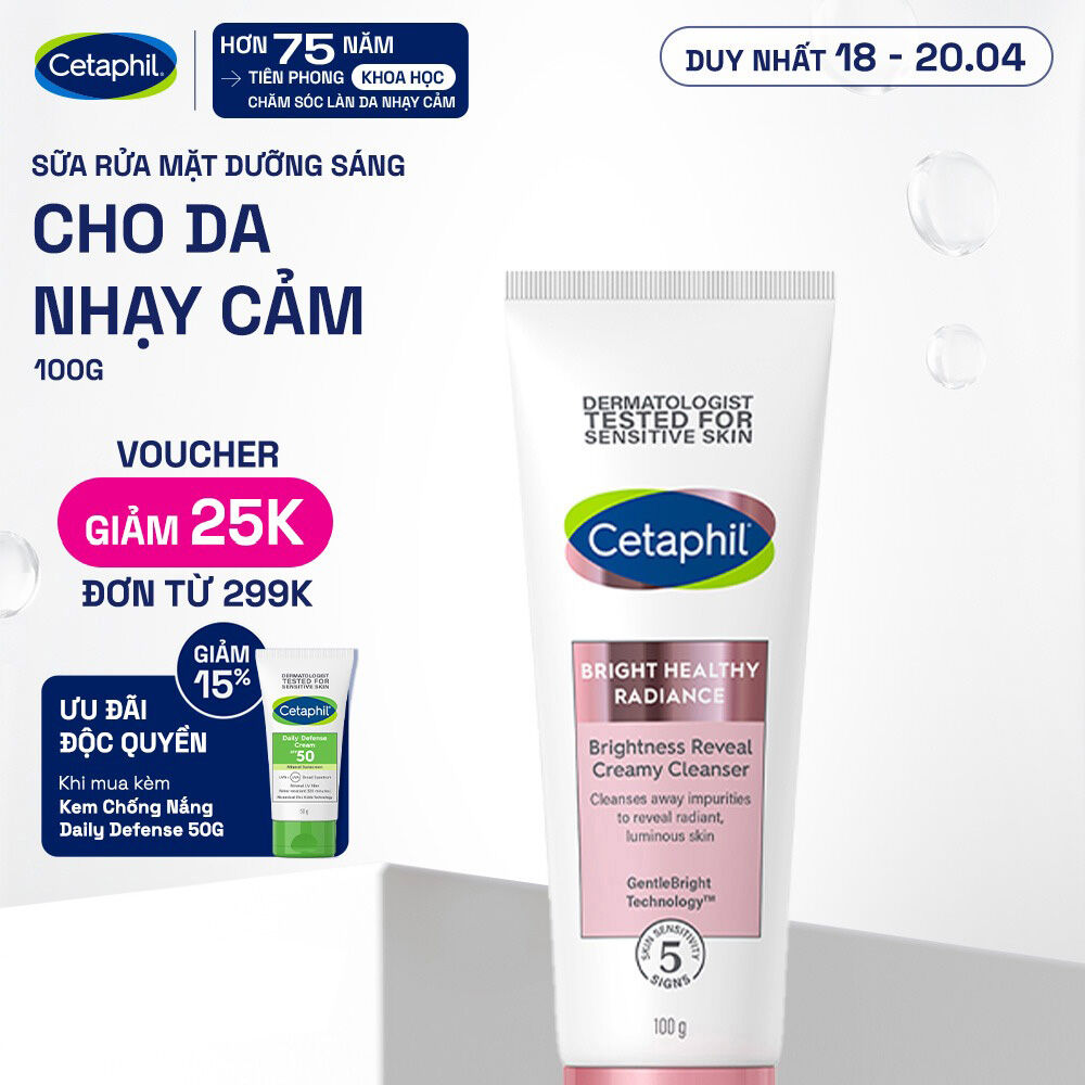 Sữa rửa mặt làm sáng cho da nhạy cảm Cetaphil Bright Healthy Radiance Brightness Reveal Creamy Cleanser 100g