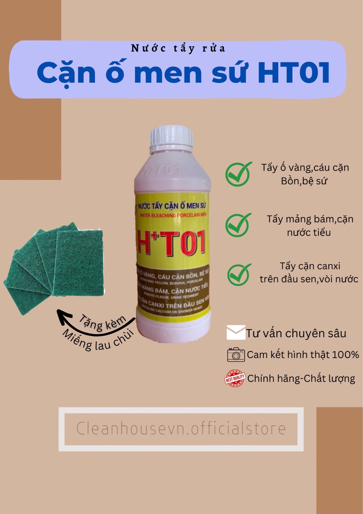 Nước tẩy cặn ố men sứ HT01. Dọn dẹp vệ sinh