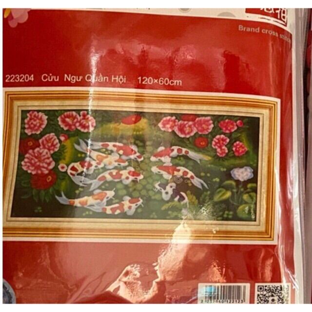 Tranh thêu chữ thập cá cửu ngư quần hội 223204 chưa thêu