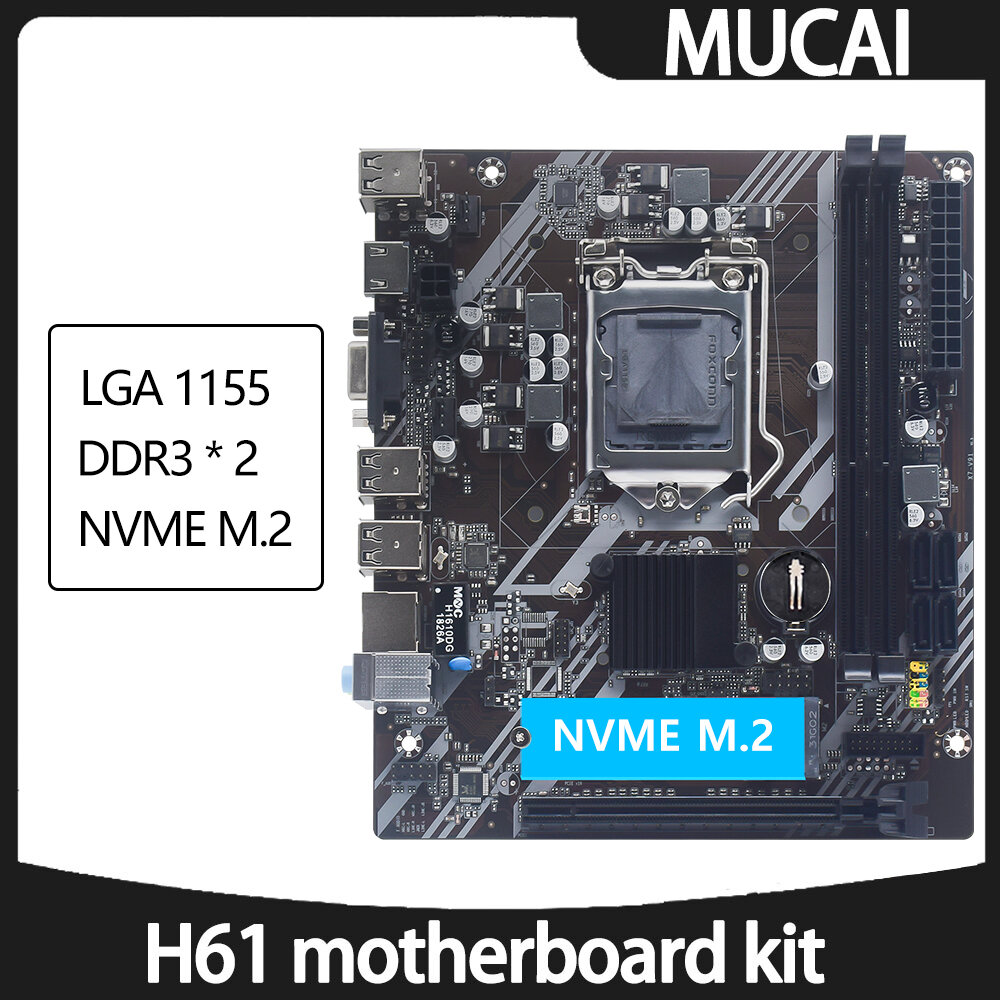 Mucai h61 bo mạch chủ lga 1155 kit tương thích với intel core cpu thế hệ thứ 2 và thứ 3 hỗ trợ m.2 nvme sdd