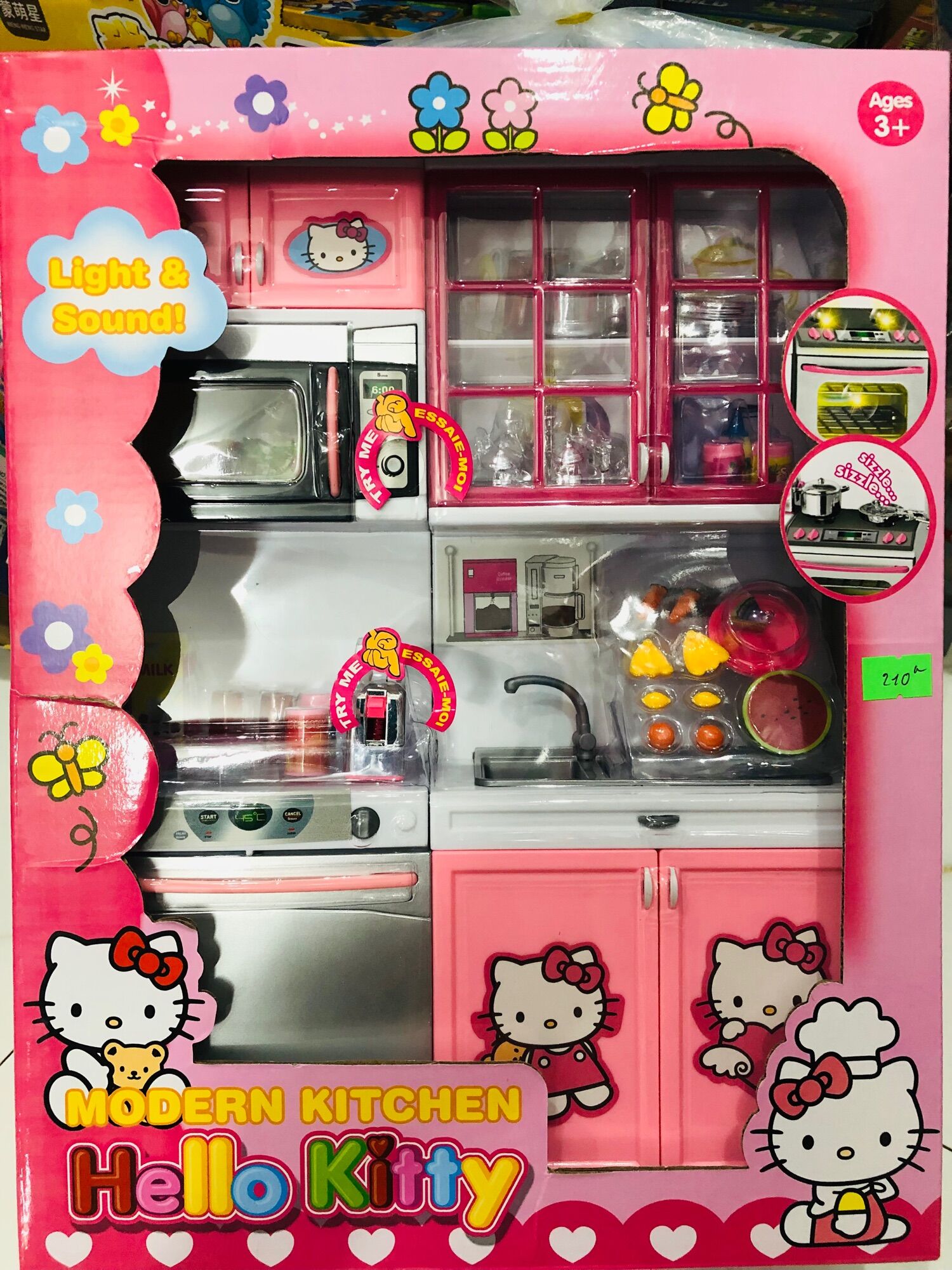 Đồ chơi tủ bếp hello kitty 2 ngăn cao cấp màu hồng có tiếng nấu ăn cho bé chơi đồ hàng vui nhộn