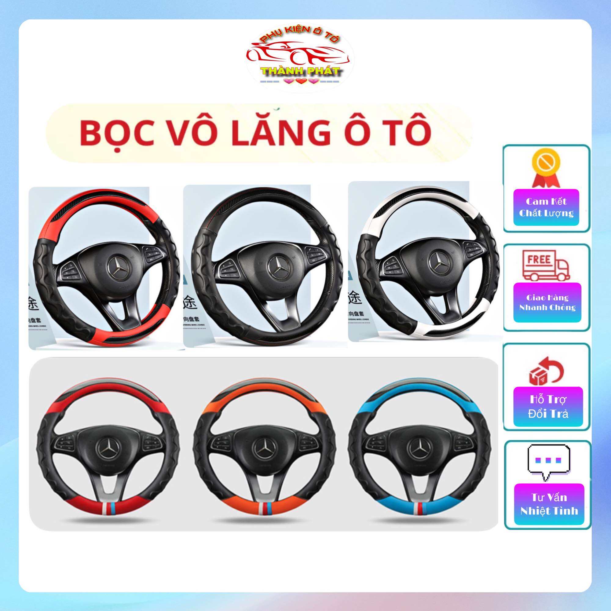 Bọc vô lăng tay lái ô tô xe hơi chất liệu da PU cao cấp thoáng khí, chống trượt dành cho xe 4 chỗ 5 chỗ 7 chỗ bán tải đường kính 38cm