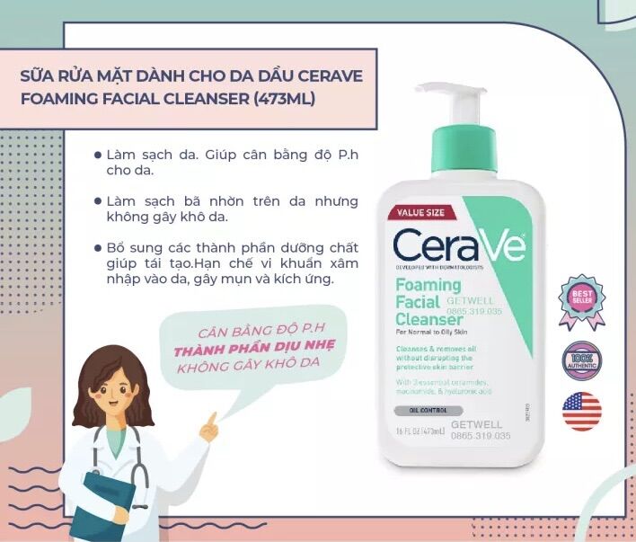 [Cam kết chính hãng 100%] Sữa rửa mặt Cerave(473ml)