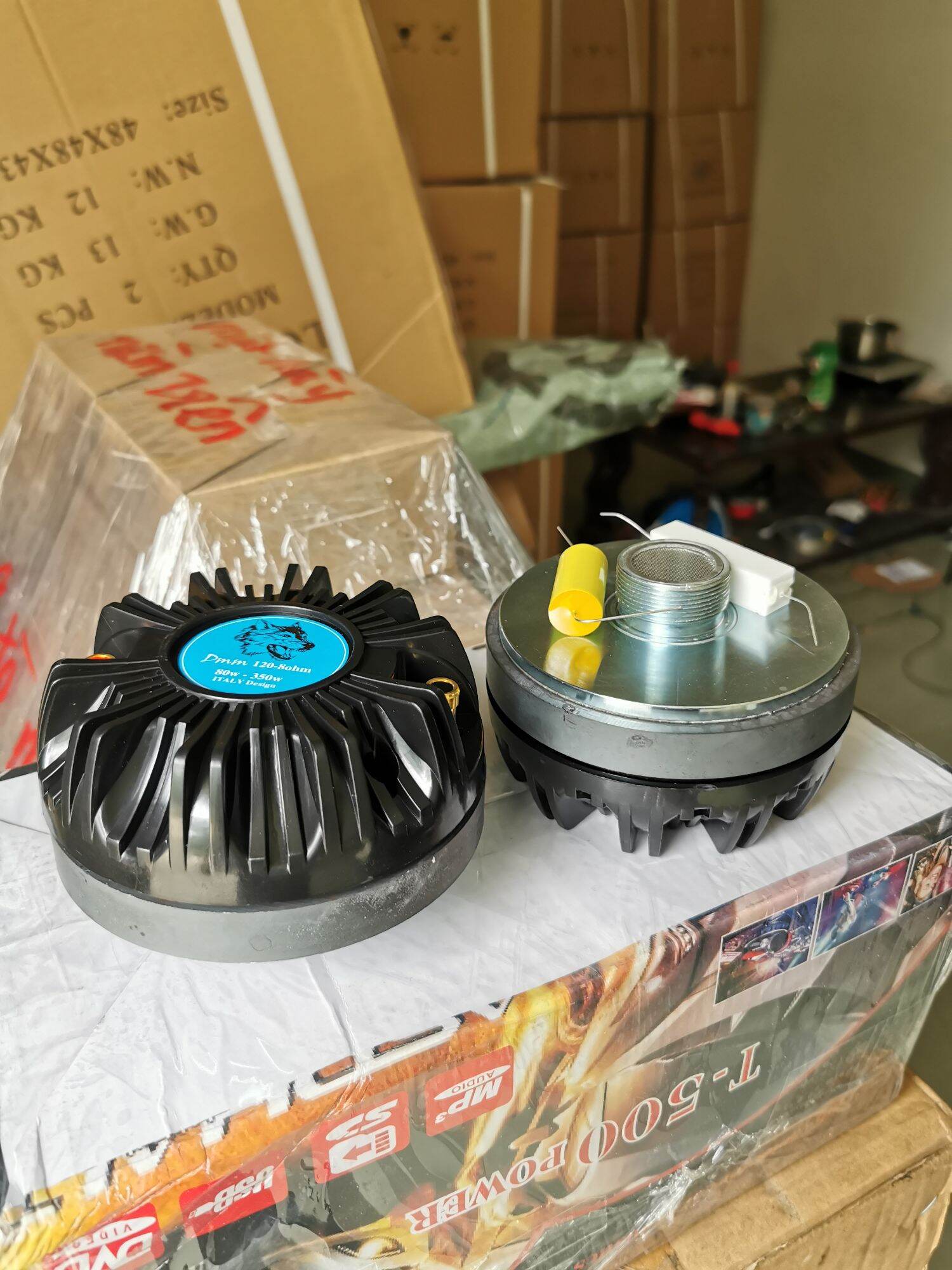 củ treble kèn 450 hiệu con sói từ 120mm coil 44.4mm 8ohm màn TITAN kèm tụ lọc trở sứ
