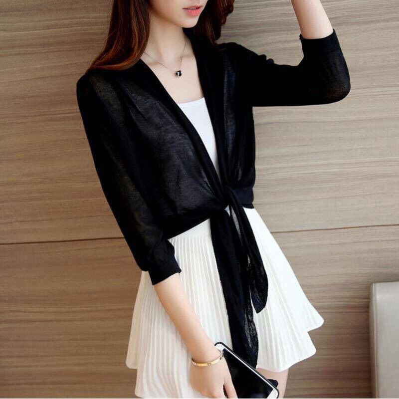 Khoác len mỏng AKL01 áo khoác nhẹ vạt buộc nơ