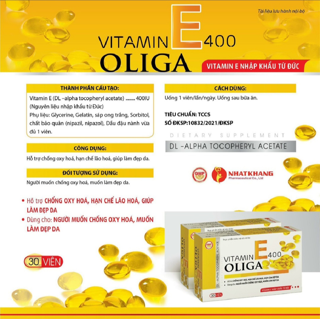 Vitamin E400 Oliga, Hộp 30 viên