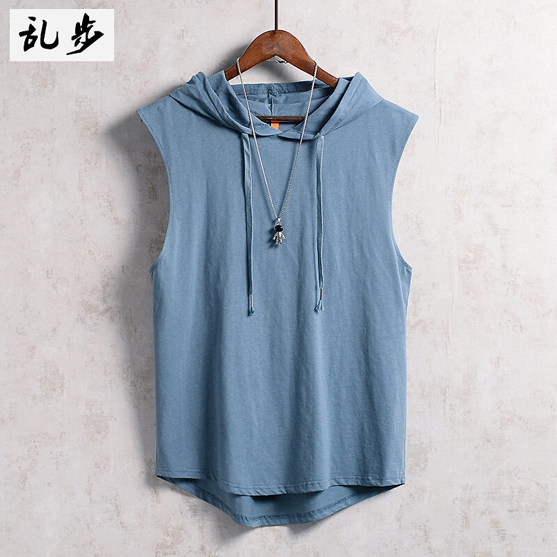 Áo Ba Lỗ Không Tay Áo Phông Cotton Rộng Rãi Có Mũ Tập Gym Trào Lưu Liền Mũ Mùa Hè Thể Thao Cá Tính Tay Chặt Sành Điệu Cho Nam Áo Không Tay