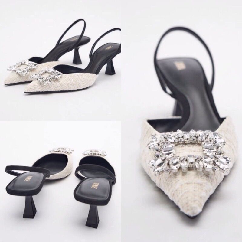 Giày Zr dạ trắng đá vuông ( lùi 1 size)