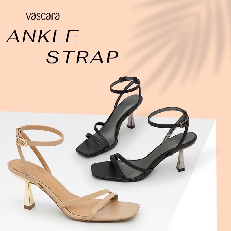 Giày nữ sandal ankle strap gót trụ metallic vascara - sdn 0694 - màu be