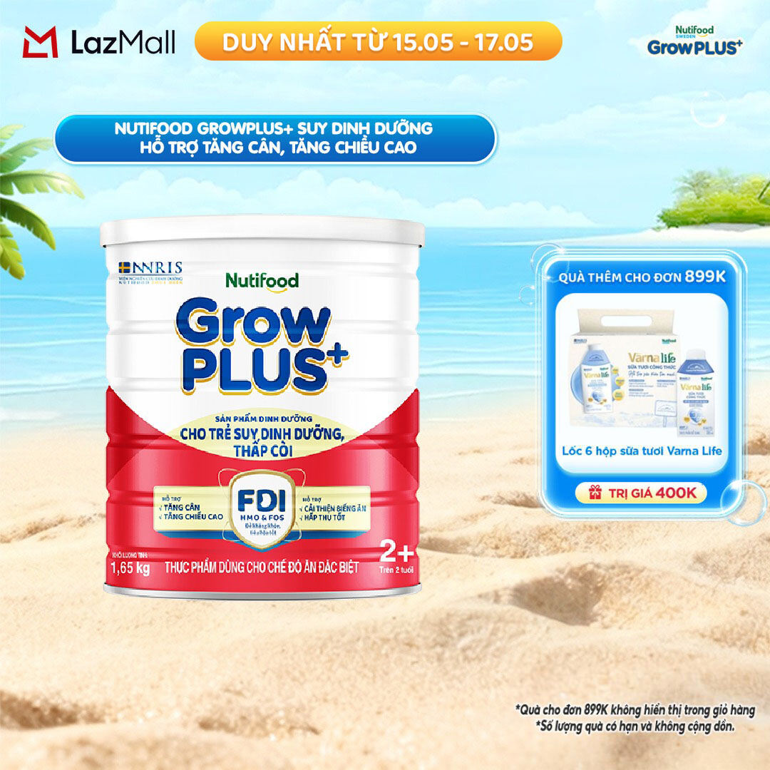 Sữa bột Nutifood GrowPLUS+ Suy Dinh Dưỡng (Đỏ) 2+ - Hỗ trợ tăng cân, tăng chiều cao (Lon 1,65 Kg)