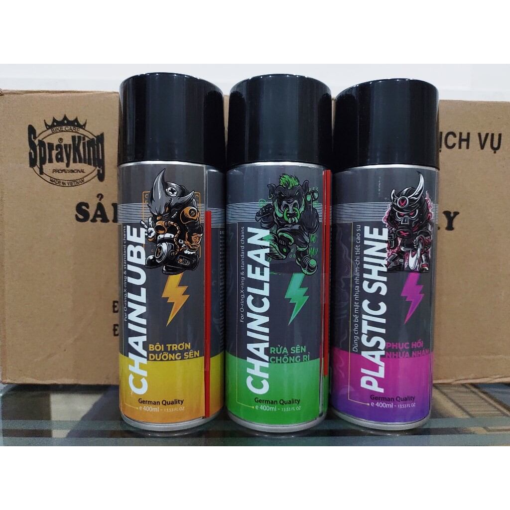 [Mẫu mới] COMBO 3 Chai Dưỡng sên, rửa sên, nhựa nhám Sprayking 400ml