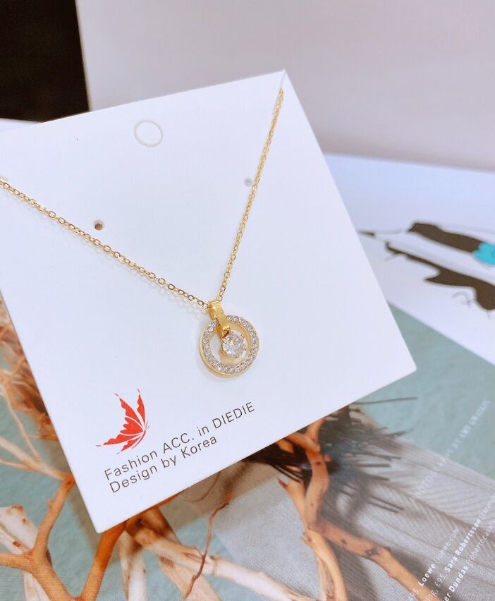 TT4761 - Dây chuyền titan mặt tròn đá giữa (màu trắng/vàng)