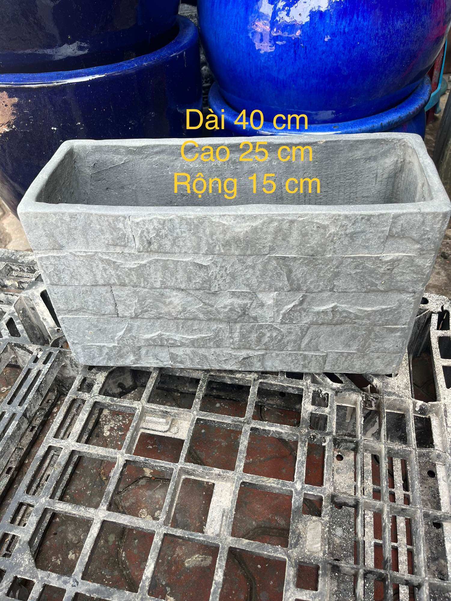 Chậu xi măng nhẹ vân đá đk dài 40 cm rộng 15 cm cao 25 cm