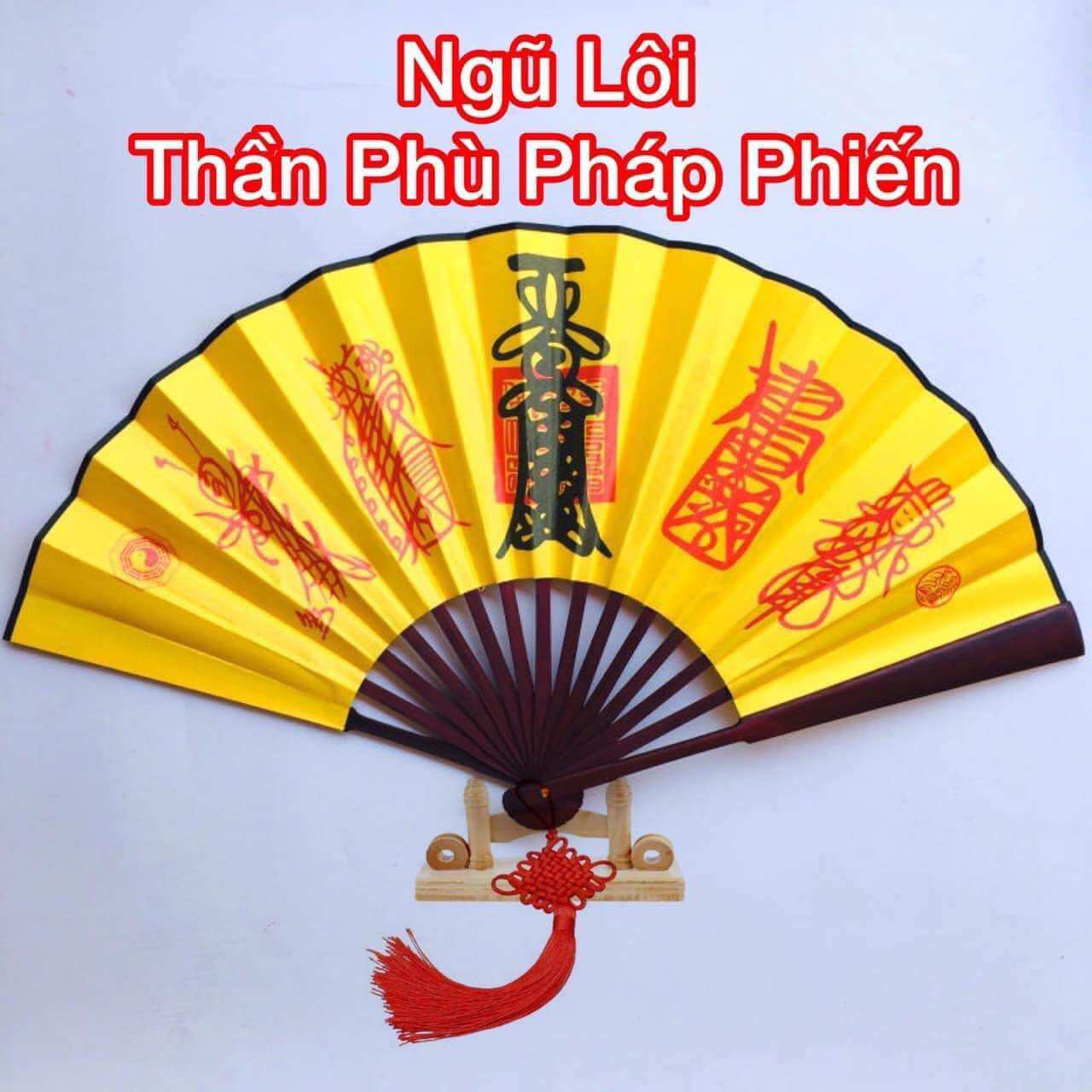 Quạt lụa Ngũ Lôi lụa phiến tặng kèm kệ gỗ