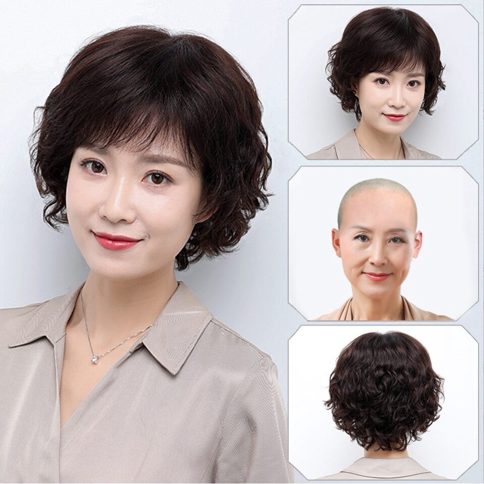 [Hình thật]Tóc giả nữ trung niên Sang trọng tặng kèm trùm lưới S046