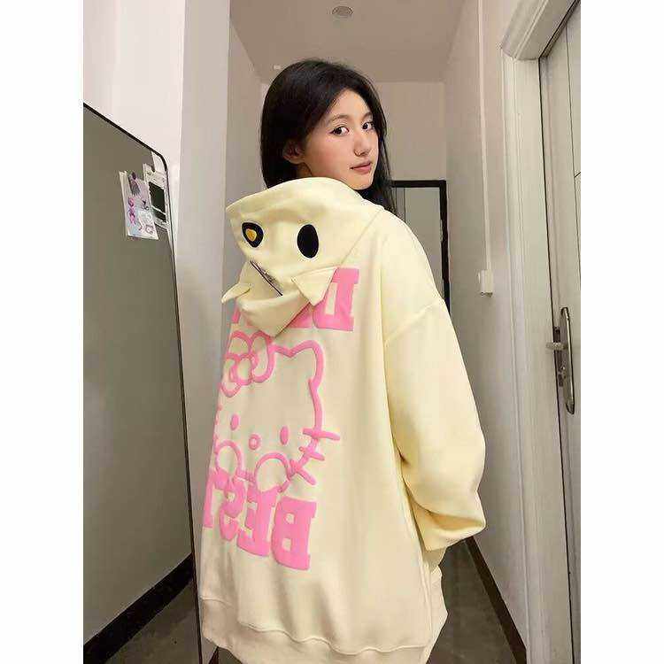 Áo khoác hoodie form rộng nam nữ chất nỉ ngoại dày dặn HELLO KITTY, áo khoác hoodie nỉ ngoại chất nỉ ngoại dày dặn