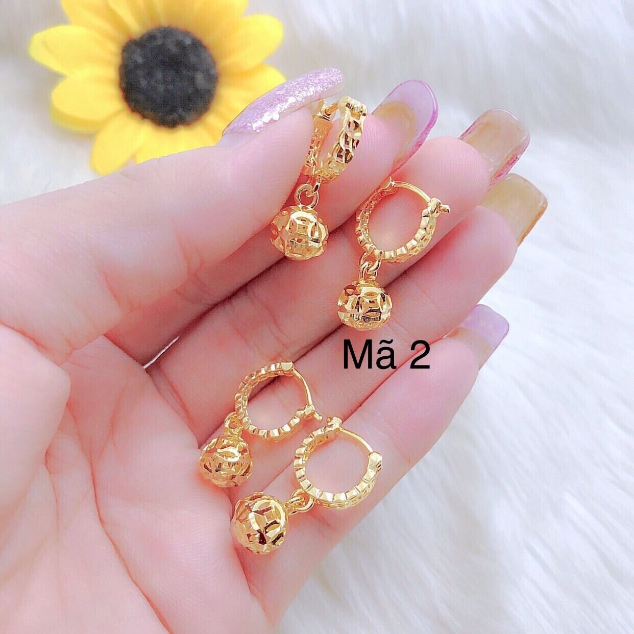 Bông tai nữ kiểu kim tiền mặt châu mạ vàng 18k cực xinh