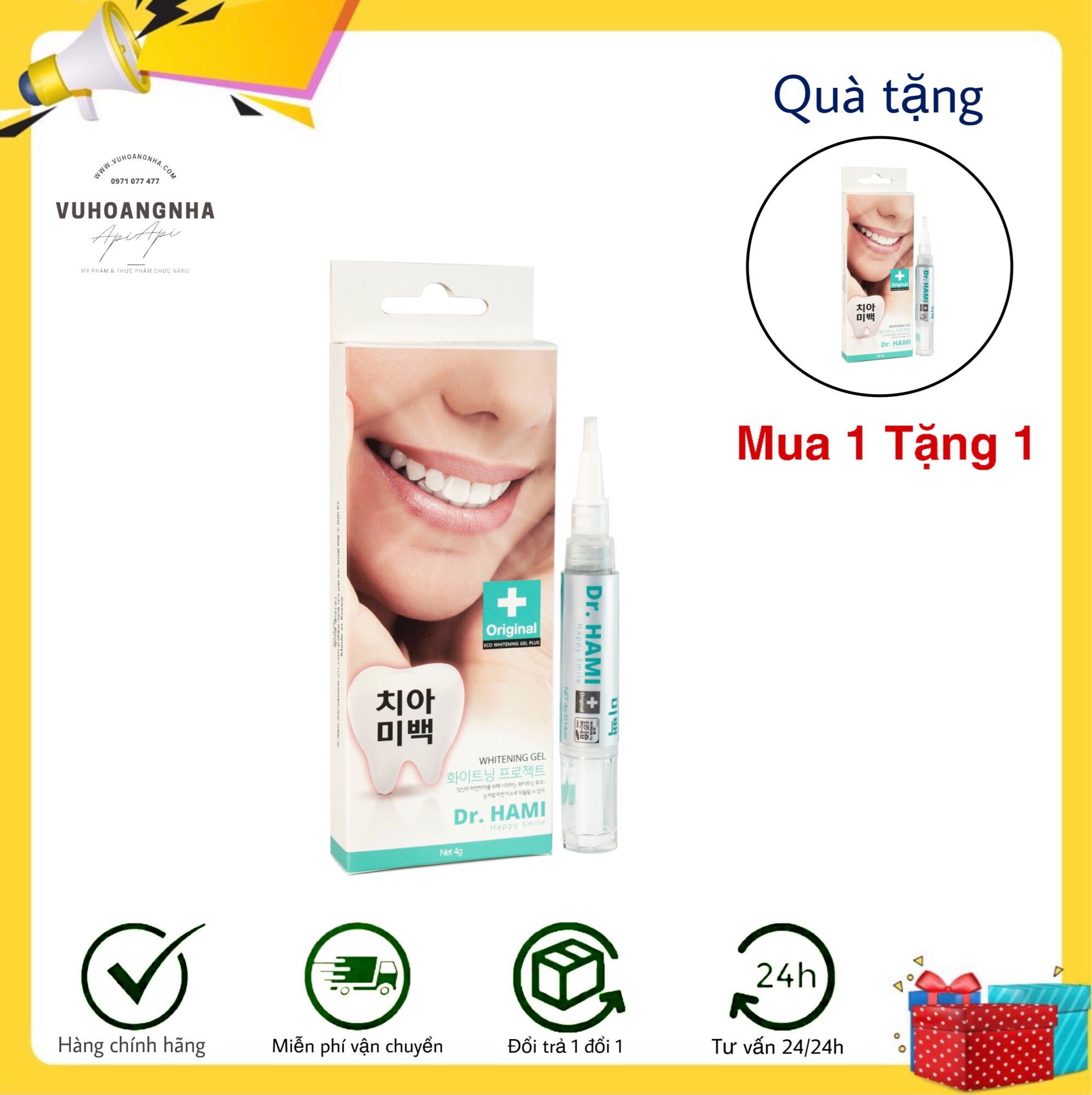 Gel tẩy trắng răng sau 7 ngày trắng sáng dr.hami - nhập khẩu 100% hàn quốc