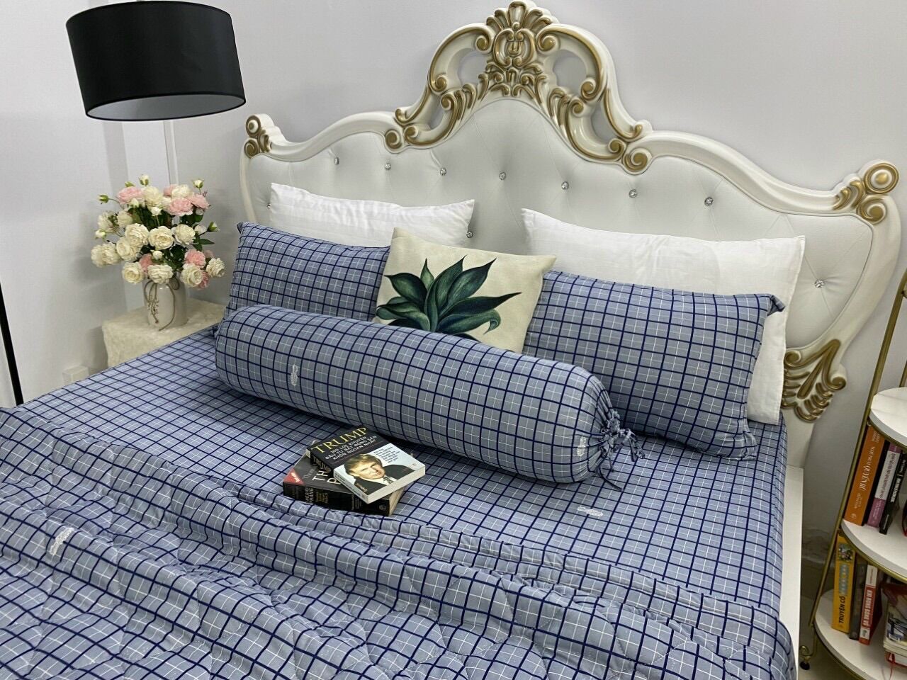 Bộ drap thun Hàn quốc 4 món hoạ tiết caro ( không phối)