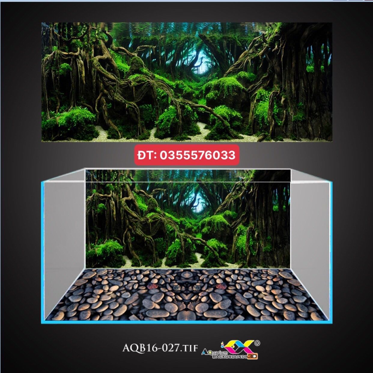 Tranh 3D dán hồ cá, bể thủy sinh mẫu rừng cây siêu đẹp và nét, có keo sẵn trên bề mặt, có thể làm theo kích thước yêu cầu (mã AQB16-027)