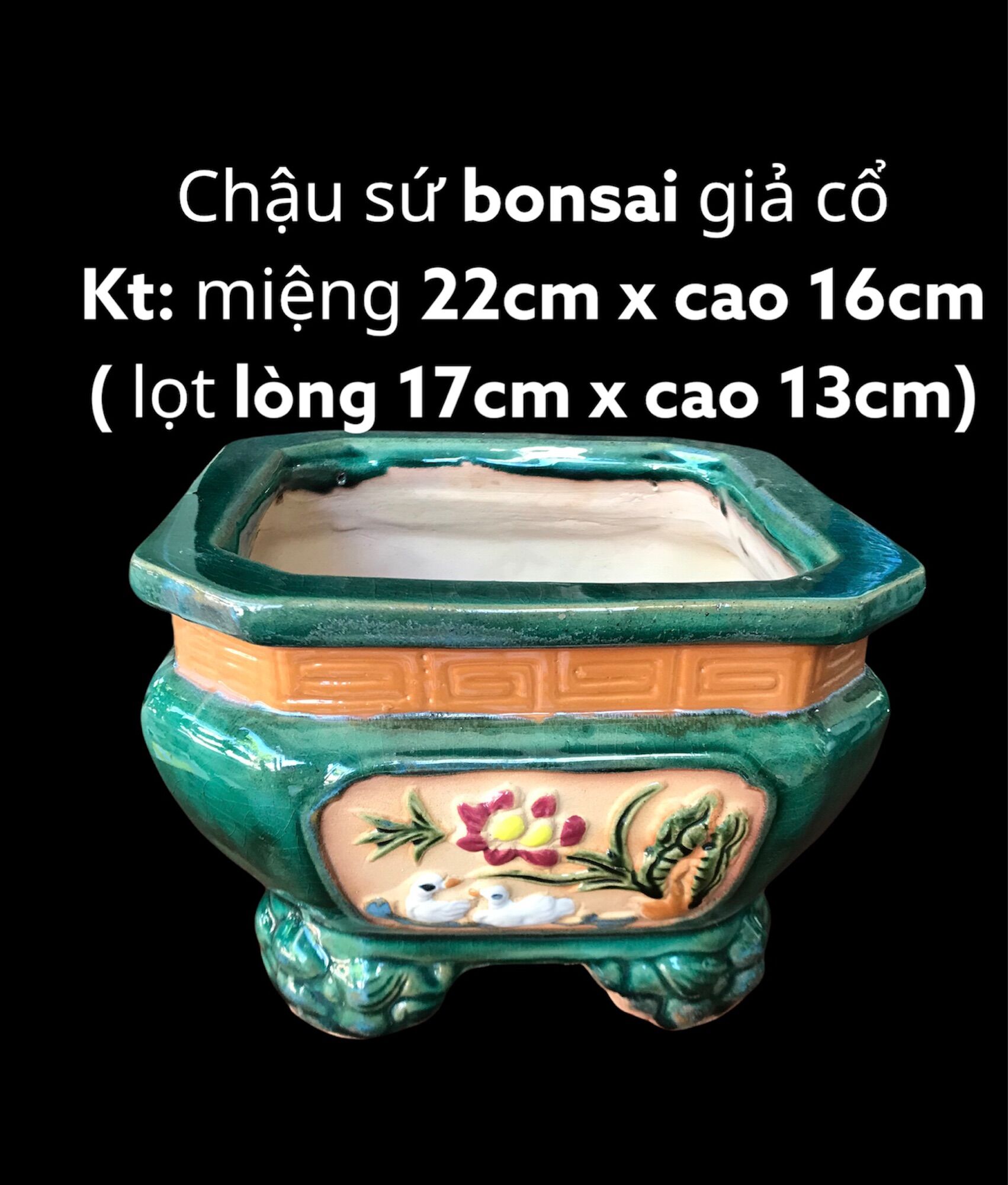 Chậu sứ bonsai giả cổ vuông thiên nga chậu Đồng Nai