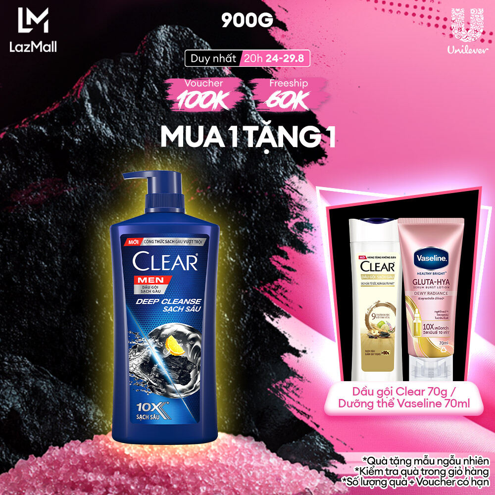 Dầu Gội Sạch Gàu Clear Men Deep Cleanse Than Hoạt Tính Sạch Sâu, Đánh Bay Gàu, Nhờn, Ngứa 900g