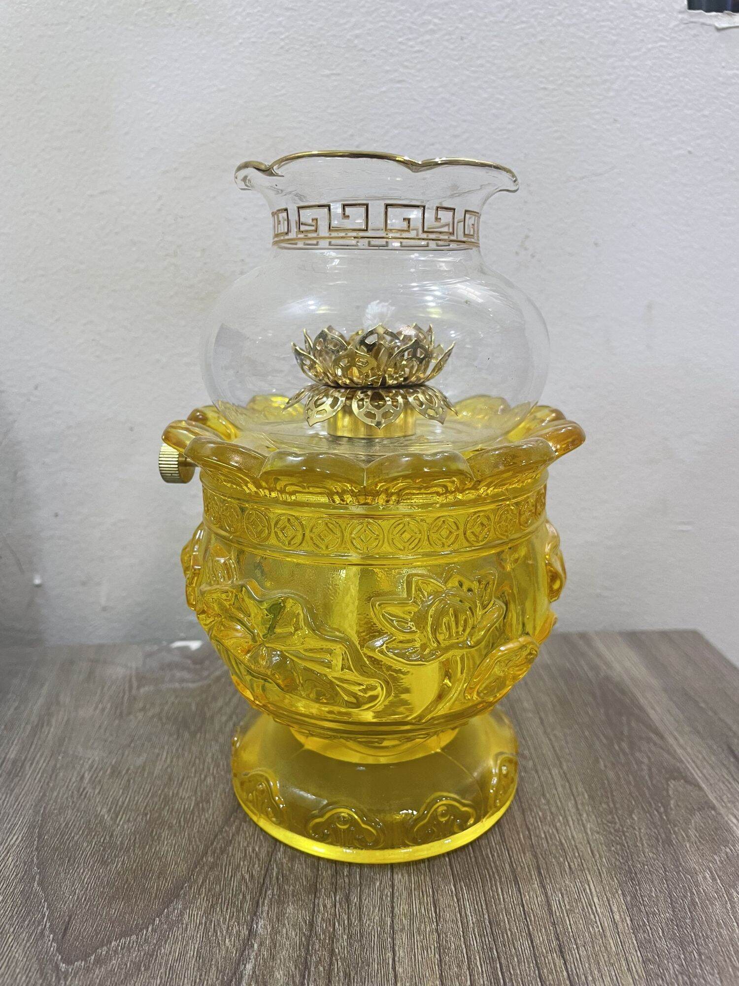 Đèn dầu thờ cúng pha lê hoa sen