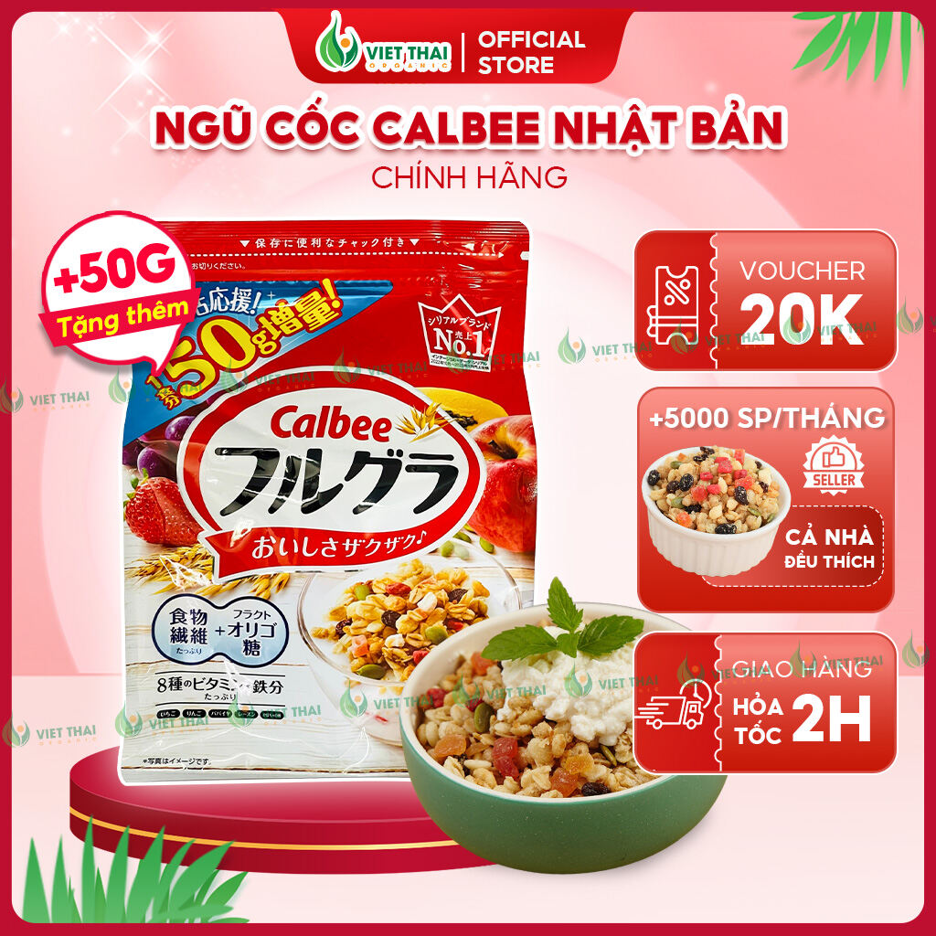 [TĂNG 50G T5/25] Ngũ cốc Calbee Ăn Kiêng Giảm Cân Nhật Bản mix sữa chua hoa quả trái cây dùng ăn sáng (750G) - Việt Thái Organic