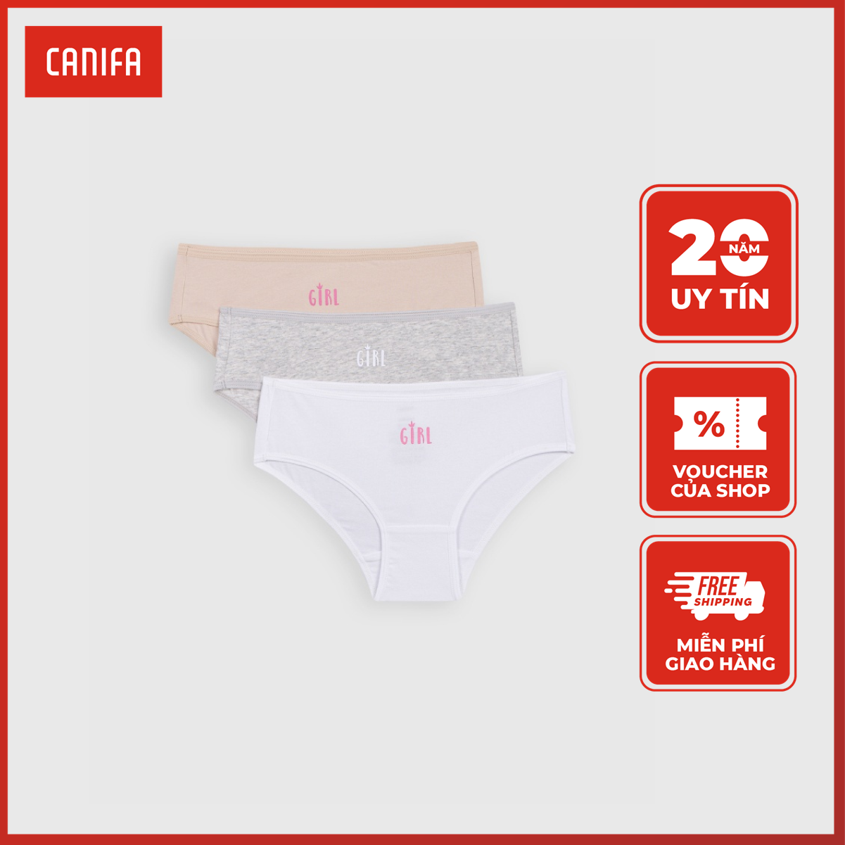 Pack 3 quần lót bé gái canifa chất liệu cotton spandex in nhỏ. 1us22a009