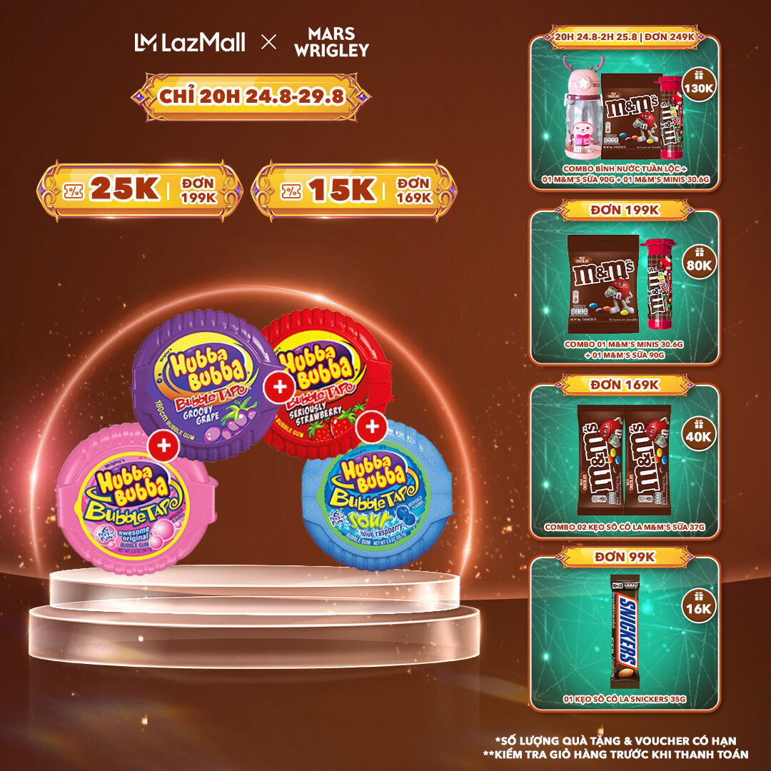 Combo 4 hộp kẹo Sing-gum Hubba Bubba mix 4 dâu tây, truyền thống, nho, mâm xôi