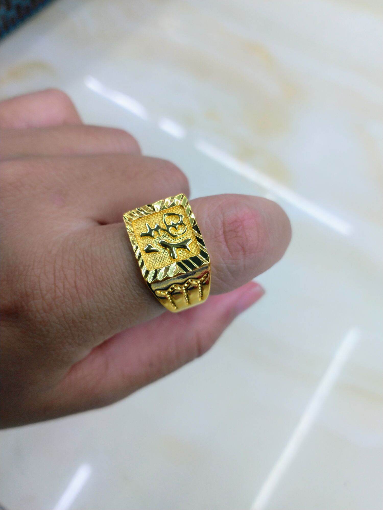 Nhẫn Nam Chữ Phúc Mạ Vàng 18k - Đeo May Mắn Tài Lộc - Y Vàng Thậ.t - Lokalo.