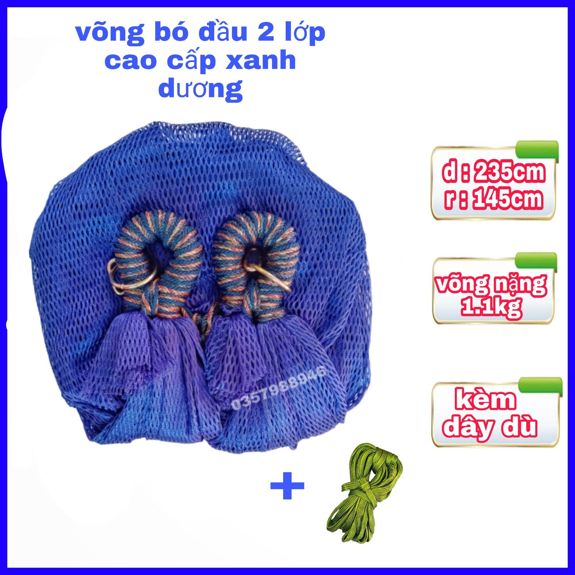 Võng Lưới Bó Đầu Kèm Dây Dù Cao Cấp - Lưới Võng Du Lịch Ngoài Trời Hàng Dày Mềm